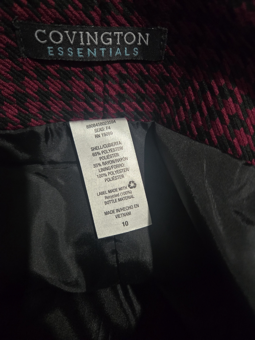 Covington Essentials Black & Burgundy Houndstooth Pencil Skirt - Picture 2 of 6